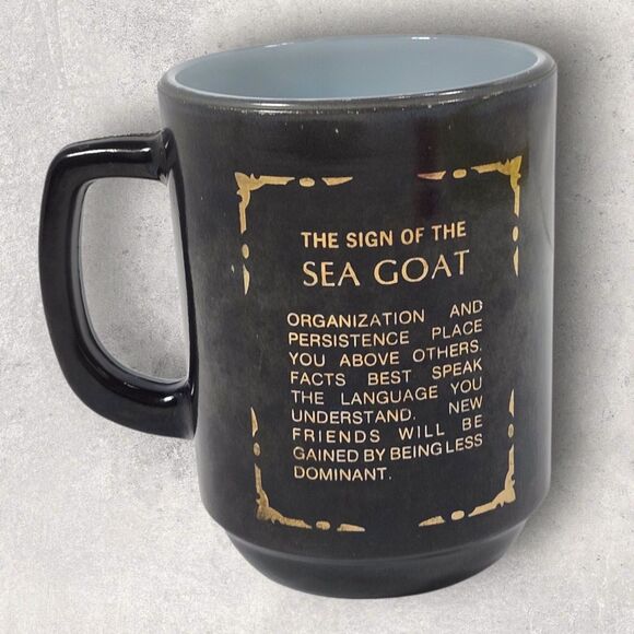 Vintage Anchor Hocking Capricorn Zodiac Mug Milk Glass Astrology Celestial Goat - Picture 3 of 7